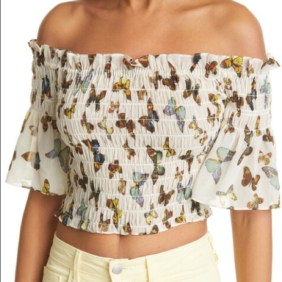 L’AGENCE BEXLEY OFF THE SHOULDER CROP TOP
